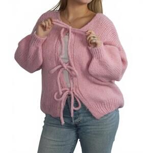 NEW ESTEE BROWN wool tie cardigan in pink